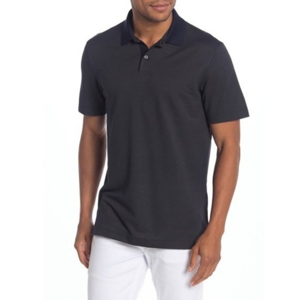 Theory Standard Polo Micro Grid Short Sleeve Blue/ Tan‎ Size Medium Preppy